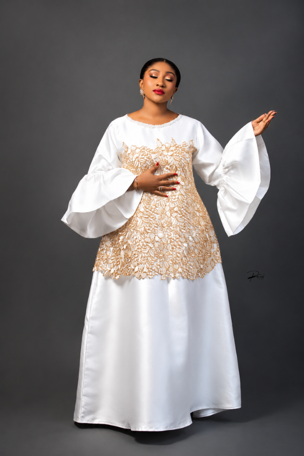 Aurelia White & Gold Embroidered Kaftan.